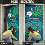 Torres Strait Islands Door Cover Dhari Emblem Vibrant Teal Indigenous