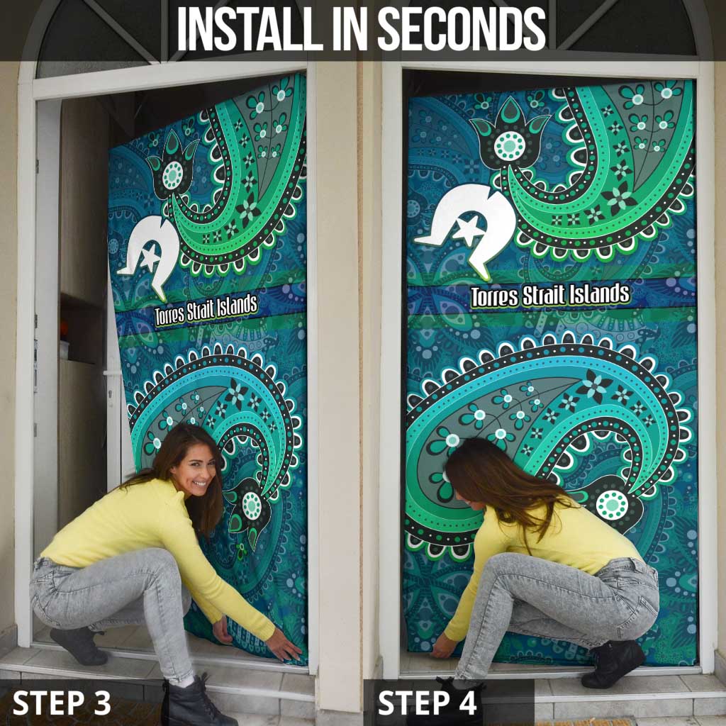 Torres Strait Islands Door Cover Dhari Emblem Vibrant Teal Indigenous