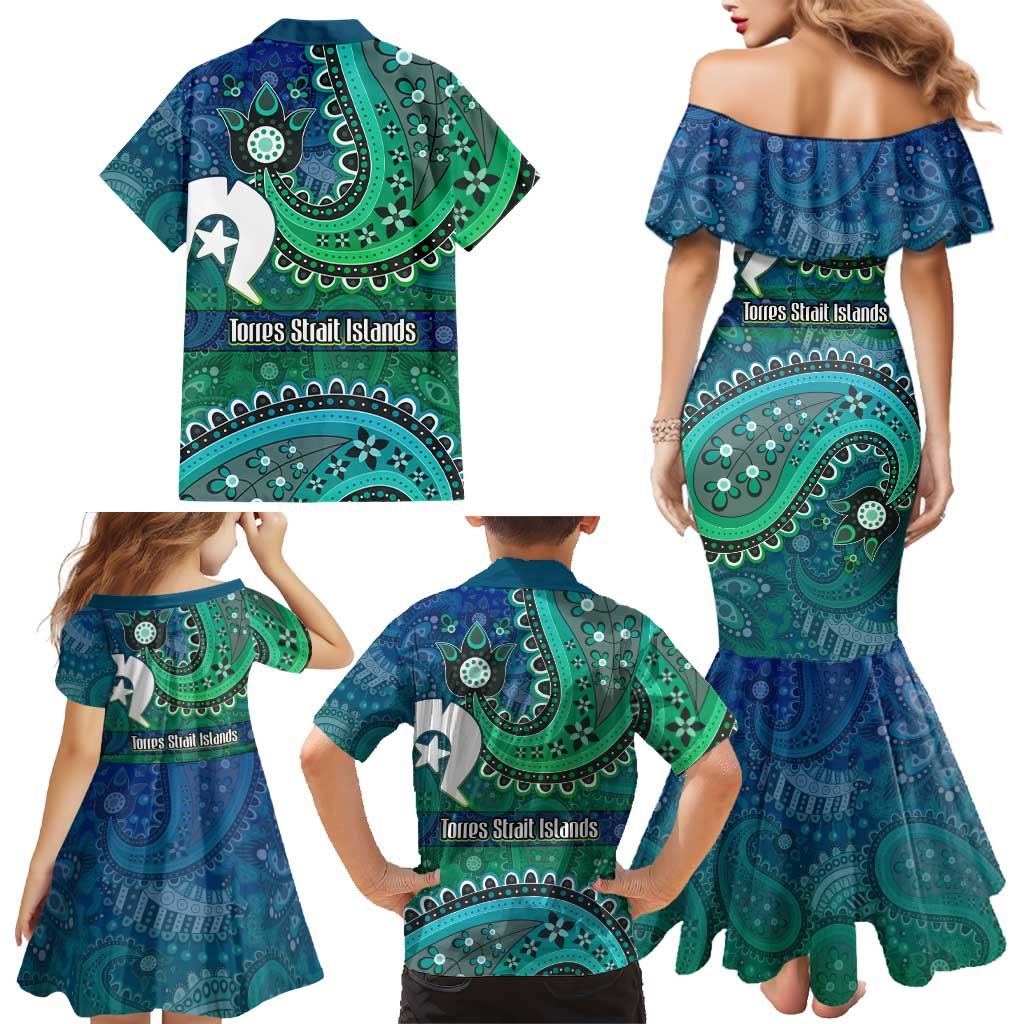 Torres Strait Islands Family Matching Mermaid Dress and Hawaiian Shirt Dhari Emblem Vibrant Teal Indigenous