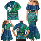 Torres Strait Islands Family Matching Mermaid Dress and Hawaiian Shirt Dhari Emblem Vibrant Teal Indigenous