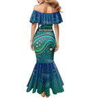 Torres Strait Islands Family Matching Mermaid Dress and Hawaiian Shirt Dhari Emblem Vibrant Teal Indigenous