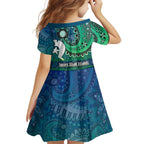 Torres Strait Islands Family Matching Off Shoulder Maxi Dress and Hawaiian Shirt Dhari Emblem Vibrant Teal Indigenous