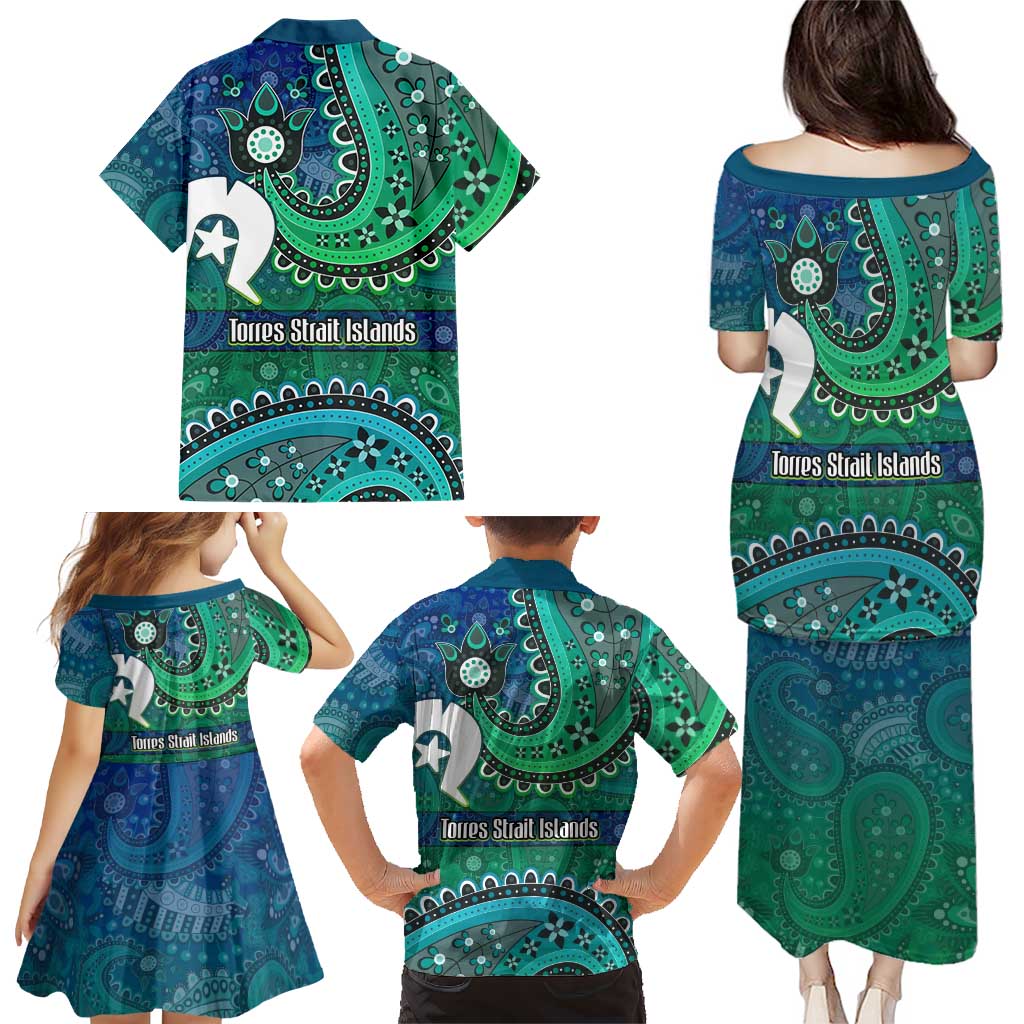 Torres Strait Islands Family Matching Puletasi and Hawaiian Shirt Dhari Emblem Vibrant Teal Indigenous