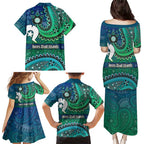 Torres Strait Islands Family Matching Puletasi and Hawaiian Shirt Dhari Emblem Vibrant Teal Indigenous