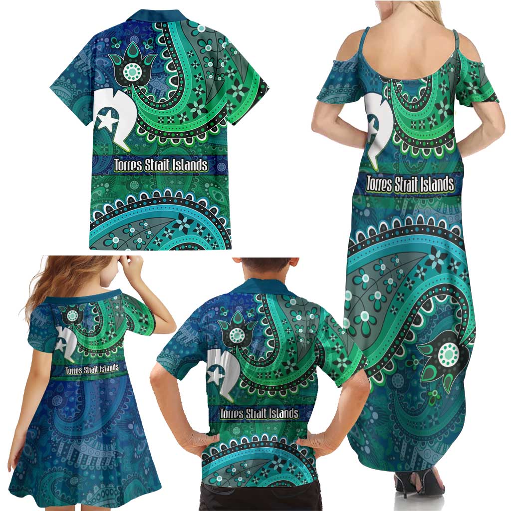 Torres Strait Islands Family Matching Summer Maxi Dress and Hawaiian Shirt Dhari Emblem Vibrant Teal Indigenous