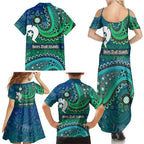 Torres Strait Islands Family Matching Summer Maxi Dress and Hawaiian Shirt Dhari Emblem Vibrant Teal Indigenous
