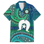 Torres Strait Islands Family Matching Summer Maxi Dress and Hawaiian Shirt Dhari Emblem Vibrant Teal Indigenous