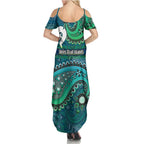 Torres Strait Islands Family Matching Summer Maxi Dress and Hawaiian Shirt Dhari Emblem Vibrant Teal Indigenous