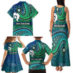 Torres Strait Islands Family Matching Tank Maxi Dress and Hawaiian Shirt Dhari Emblem Vibrant Teal Indigenous