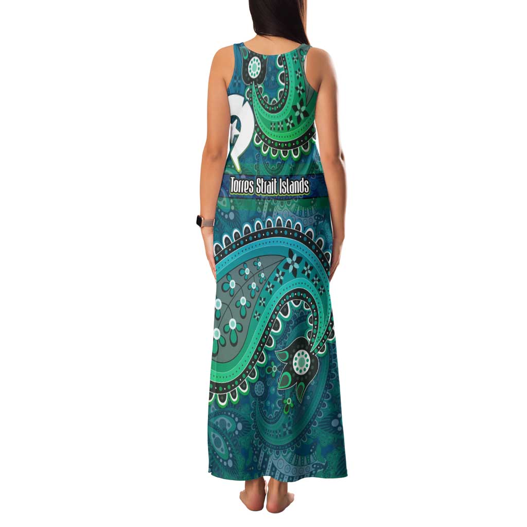 Torres Strait Islands Family Matching Tank Maxi Dress and Hawaiian Shirt Dhari Emblem Vibrant Teal Indigenous