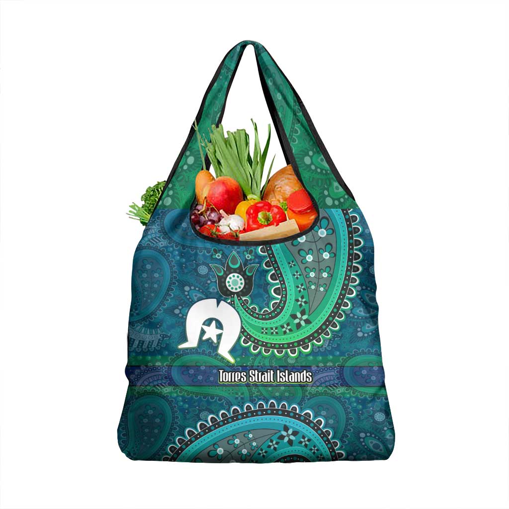 Torres Strait Islands Grocery Bag Dhari Emblem Vibrant Teal Indigenous