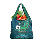Torres Strait Islands Grocery Bag Dhari Emblem Vibrant Teal Indigenous