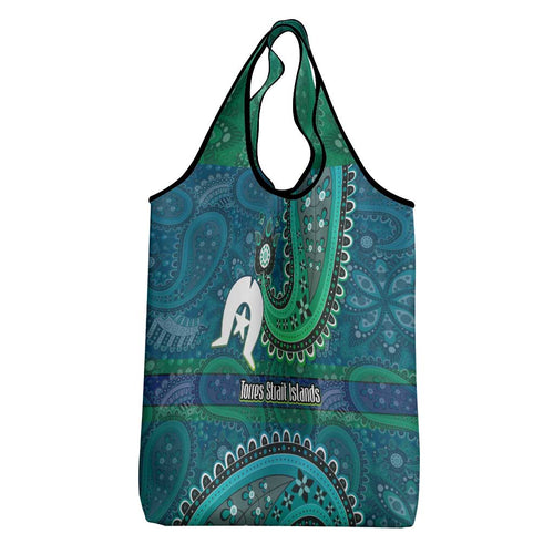 Torres Strait Islands Grocery Bag Dhari Emblem Vibrant Teal Indigenous