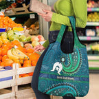 Torres Strait Islands Grocery Bag Dhari Emblem Vibrant Teal Indigenous