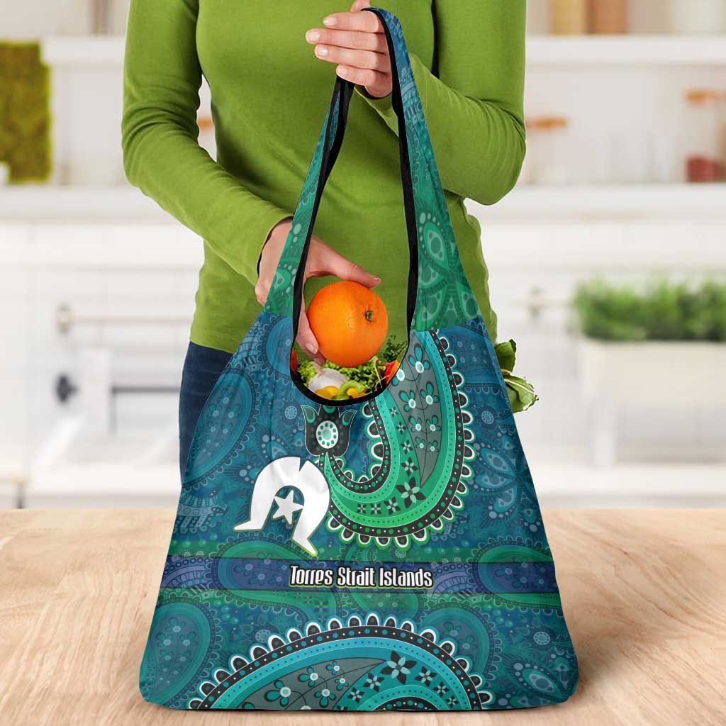 Torres Strait Islands Grocery Bag Dhari Emblem Vibrant Teal Indigenous