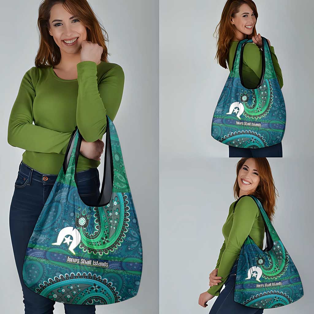 Torres Strait Islands Grocery Bag Dhari Emblem Vibrant Teal Indigenous