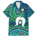 Torres Strait Islands Hawaiian Shirt Dhari Emblem Vibrant Teal Indigenous