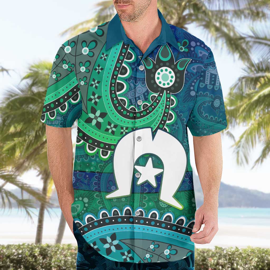 Torres Strait Islands Hawaiian Shirt Dhari Emblem Vibrant Teal Indigenous