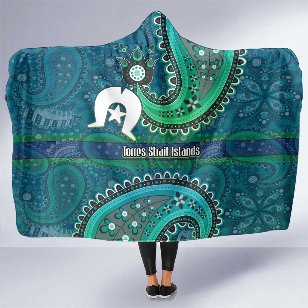 Torres Strait Islands Hooded Blanket Dhari Emblem Vibrant Teal Indigenous