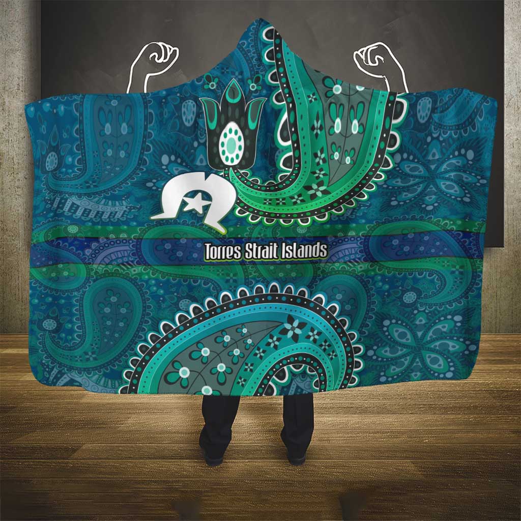 Torres Strait Islands Hooded Blanket Dhari Emblem Vibrant Teal Indigenous
