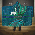 Torres Strait Islands Hooded Blanket Dhari Emblem Vibrant Teal Indigenous