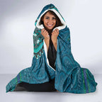 Torres Strait Islands Hooded Blanket Dhari Emblem Vibrant Teal Indigenous
