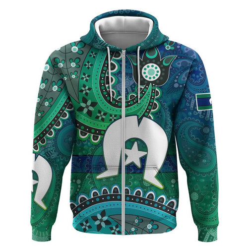 Torres Strait Islands Hoodie Dhari Emblem Vibrant Teal Indigenous