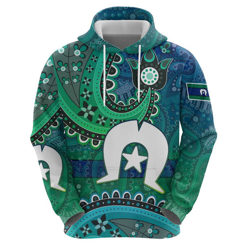 Torres Strait Islands Hoodie Dhari Emblem Vibrant Teal Indigenous