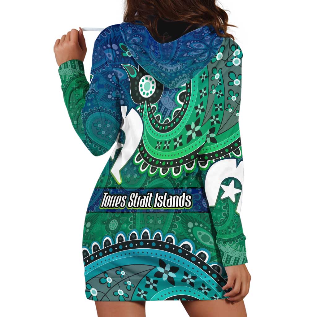 Torres Strait Islands Hoodie Dress Dhari Emblem Vibrant Teal Indigenous