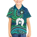 Torres Strait Islands Kid Hawaiian Shirt Dhari Emblem Vibrant Teal Indigenous