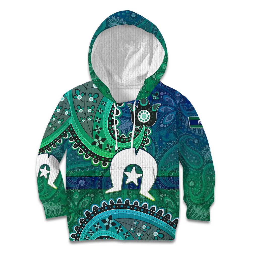 Torres Strait Islands Kid Hoodie Dhari Emblem Vibrant Teal Indigenous