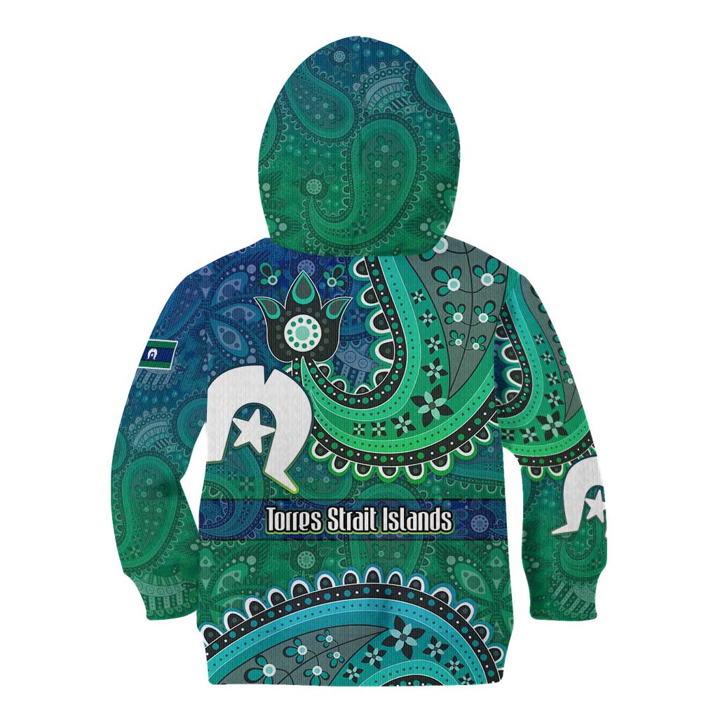 Torres Strait Islands Kid Hoodie Dhari Emblem Vibrant Teal Indigenous