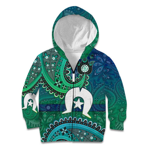 Torres Strait Islands Kid Hoodie Dhari Emblem Vibrant Teal Indigenous