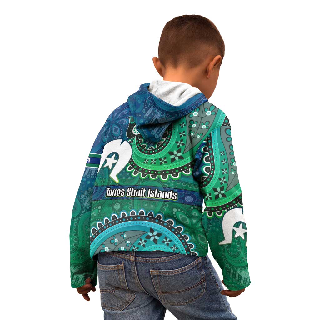 Torres Strait Islands Kid Hoodie Dhari Emblem Vibrant Teal Indigenous
