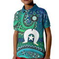 Torres Strait Islands Kid Polo Shirt Dhari Emblem Vibrant Teal Indigenous