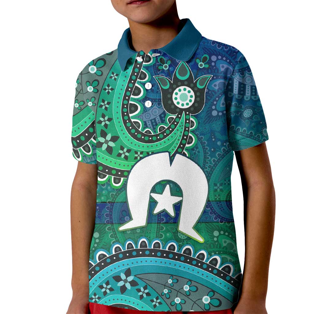 Torres Strait Islands Kid Polo Shirt Dhari Emblem Vibrant Teal Indigenous