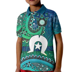 Torres Strait Islands Kid Polo Shirt Dhari Emblem Vibrant Teal Indigenous