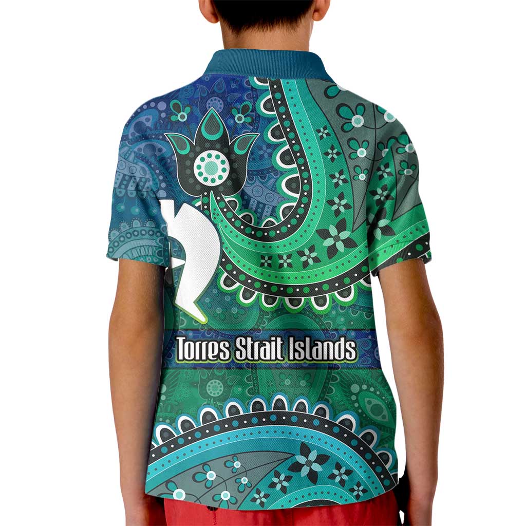 Torres Strait Islands Kid Polo Shirt Dhari Emblem Vibrant Teal Indigenous
