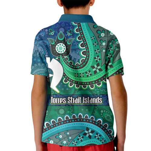 Torres Strait Islands Kid Polo Shirt Dhari Emblem Vibrant Teal Indigenous