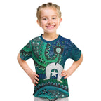 Torres Strait Islands Kid T Shirt Dhari Emblem Vibrant Teal Indigenous