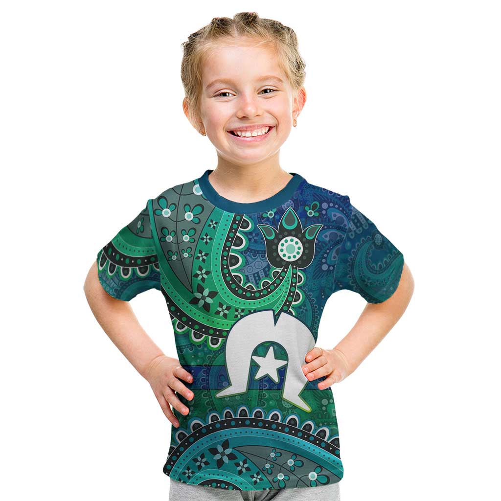 Torres Strait Islands Kid T Shirt Dhari Emblem Vibrant Teal Indigenous