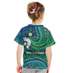 Torres Strait Islands Kid T Shirt Dhari Emblem Vibrant Teal Indigenous