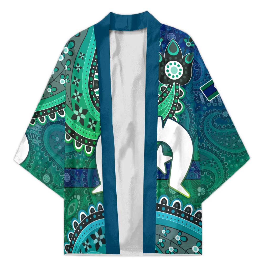 Torres Strait Islands Kimono Dhari Emblem Vibrant Teal Indigenous