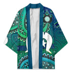 Torres Strait Islands Kimono Dhari Emblem Vibrant Teal Indigenous