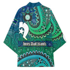 Torres Strait Islands Kimono Dhari Emblem Vibrant Teal Indigenous