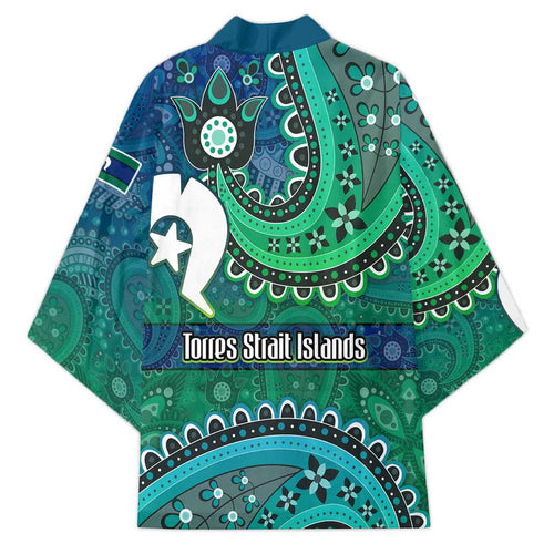 Torres Strait Islands Kimono Dhari Emblem Vibrant Teal Indigenous