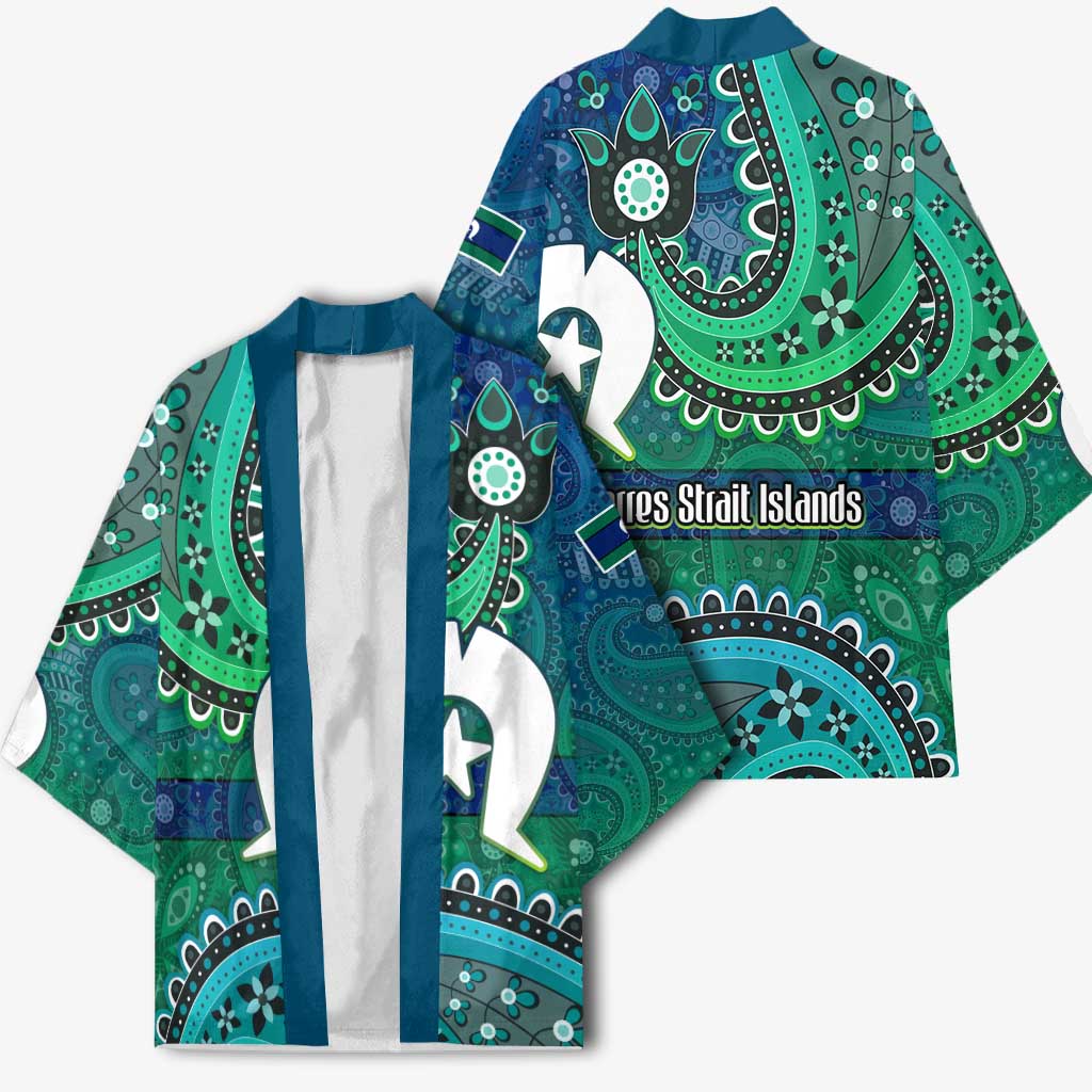 Torres Strait Islands Kimono Dhari Emblem Vibrant Teal Indigenous