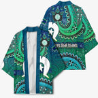 Torres Strait Islands Kimono Dhari Emblem Vibrant Teal Indigenous