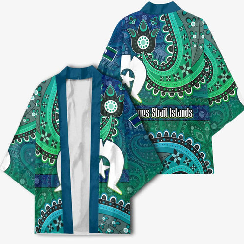 Torres Strait Islands Kimono Dhari Emblem Vibrant Teal Indigenous