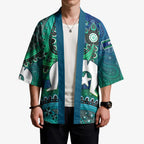 Torres Strait Islands Kimono Dhari Emblem Vibrant Teal Indigenous